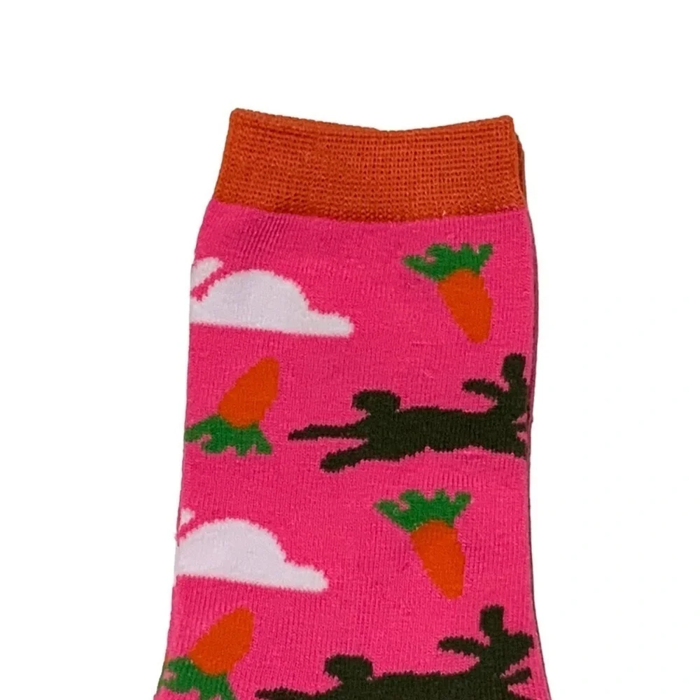Everbright Easter Socks Women’s Bunny Carrots Novelty Print 9-11 Pink Multicolor